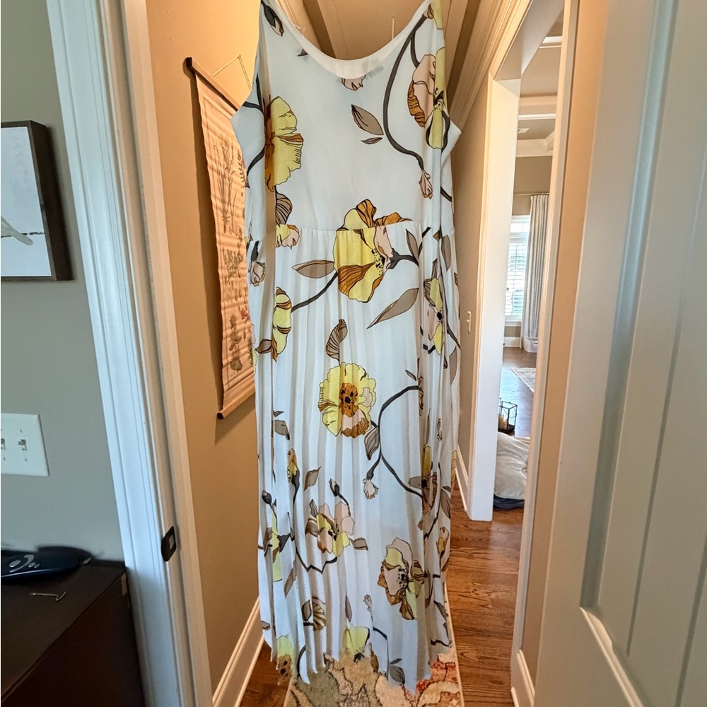 a new day White Midi Dress with Yellow Floral Print